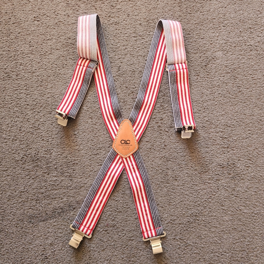 CUSTOM LEATHERCRAFT CLC Suspenders Mens Red White Blue Patriotic Adjustable